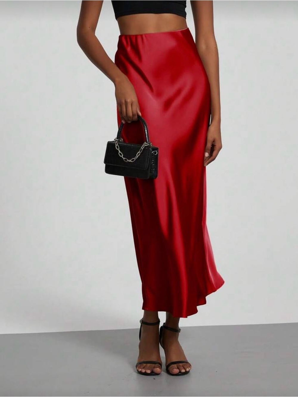 Satin Bias Maxi Skirt in Deep Red - Picture 4 of 7